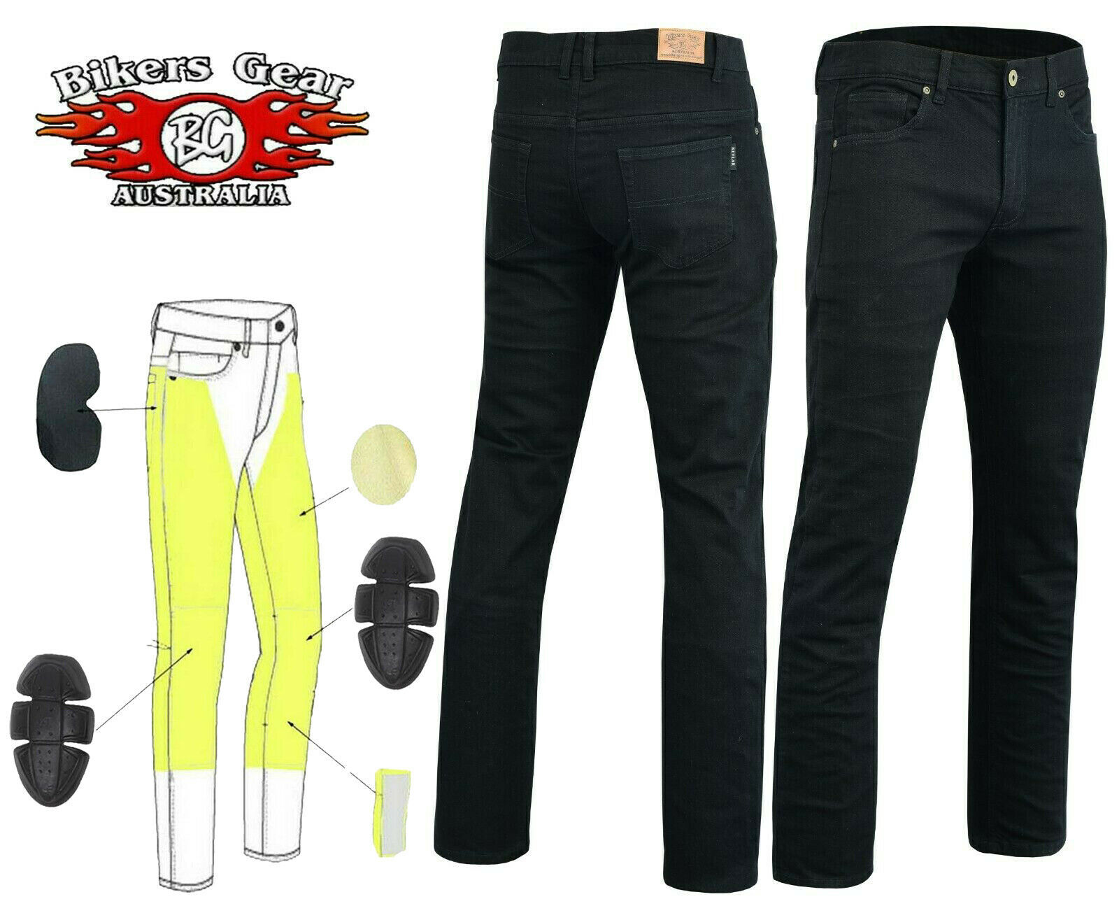 Australian Bikers Gear Men Chino Motorcycle Motorbike Trousers Jeans with  Kevlar