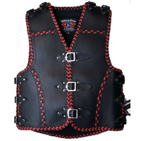 BGA Doxley 3-4mm HD Leather Motorcycle Club Vest Red Braiding