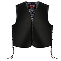 BGA Full Grain Leather Custom Motorcycle Vest Black with Zip