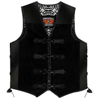 BGA Full Grain Leather & Suede Leather Motorcycle Vest Black Clips