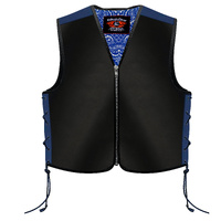 BGA Full Grain Leather Custom Motorcycle Vest Blue with Zip