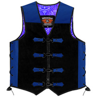 BGA Full Grain Leather & Suede Leather Motorcycle Vest Blue Clips