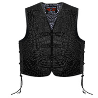 BGA Crocodile Pattern Leather Motorcycle Vest Black Clips