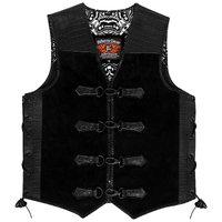 BGA Crocodile Black Pattern Leather Motorcycle Vest with Suede Body