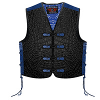 BGA Crocodile Pattern Leather Motorcycle Vest Blue Clips