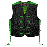 BGA Crocodile Pattern Leather Motorcycle Vest Green Clips