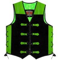 BGA Crocodile Green Pattern Leather Motorcycle Vest with Suede Body