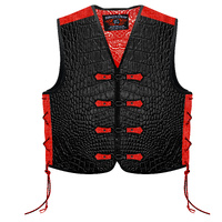 BGA Crocodile Pattern Leather Motorcycle Vest Red Clips