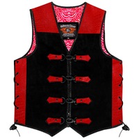 BGA Crocodile Pattern Suede Leather Motorcycle Vest Red 