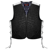 BGA Crocodile Pattern Leather Motorcycle Vest White