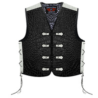 BGA Crocodile Pattern Leather Motorcycle Vest White Clips