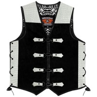 BGA Crocodile White Pattern Leather Motorcycle Vest with Suede Body