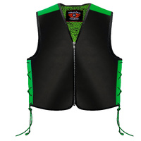 BGA Full Grain Leather Custom Motorcycle Vest Green with Zip