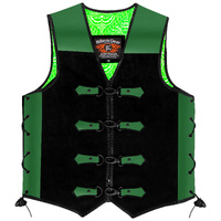 BGA Full Grain Leather & Suede Leather Motorcycle Vest Green Clips