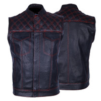 BGA Sons of Anarchy Cross Hatch Red Leather Motorcycle Vest 