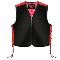 BGA Full Grain Leather Custom Motorcycle Vest Red with Zip