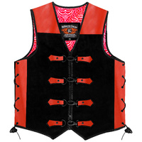 BGA Full Grain Leather & Suede Leather Motorcycle Vest Red Clips