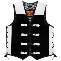 BGA Full Grain Leather & Suede Leather Motorcycle Vest White Clips