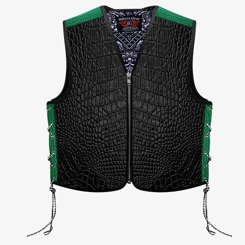 BGA Crocodile Pattern HD Leather Motorcycle Vest Green Liner Custom Order